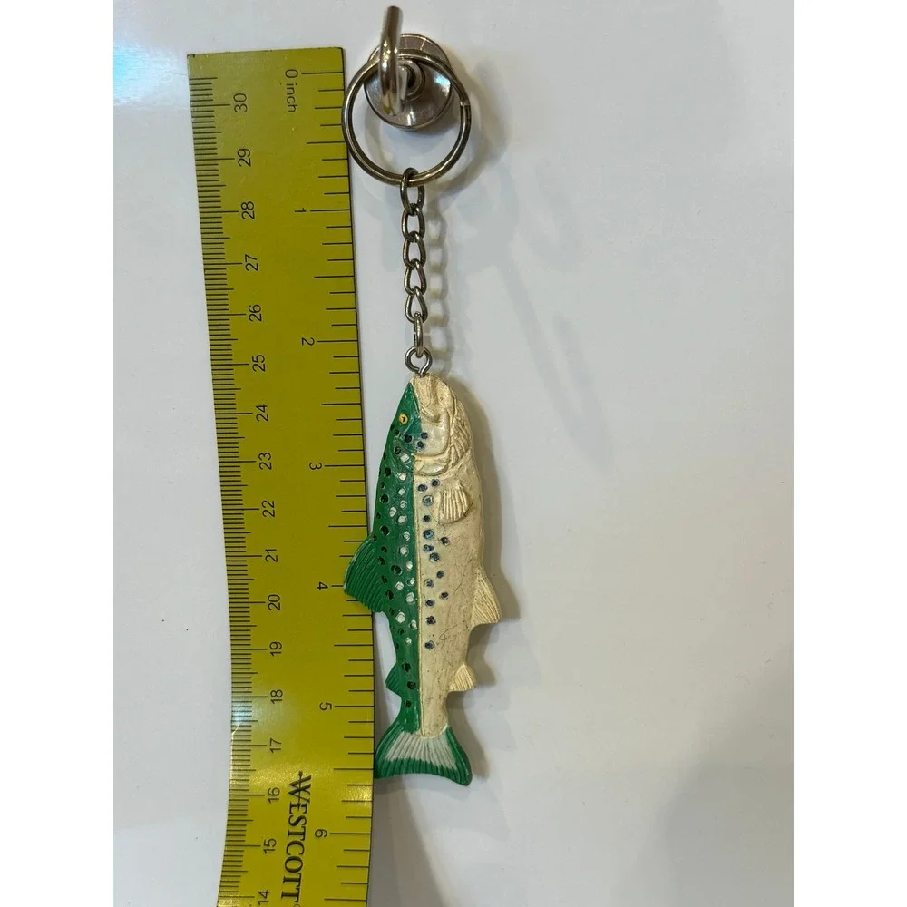 Vintage Trout Fish Keychain Green White Split Color Fishing Lure Style Charm